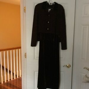 Coldwater Creek brown mid-calf length sleeveless velvet dress—festive!